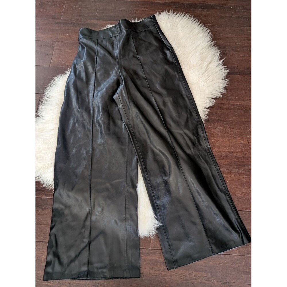 Zara FAUX LEATHER WIDE Leg Black Pants S Small